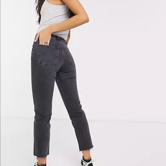 Topshop Raw Hem Washed Black Straight Jeans - Picture 5 of 7